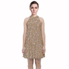 Leaves-013 Velvet Halter Neckline Dress 