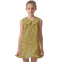 Leaves-014 Kids  Pilgrim Collar Ruffle Hem Dress
