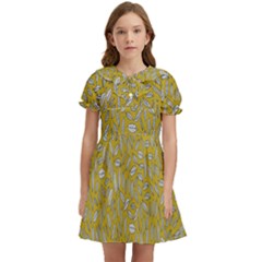 Leaves-014 Kids  Bow Tie Puff Sleeve Dress