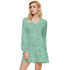 Leaves-015 Tiered Long Sleeve Mini Dress
