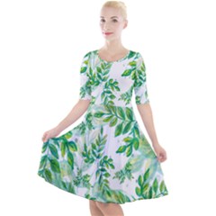 Leaves-37 Quarter Sleeve A-line Dress