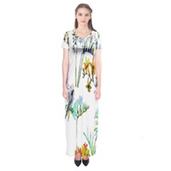Pink-011 Short Sleeve Maxi Dress