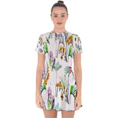 Pink-011 Drop Hem Mini Chiffon Dress