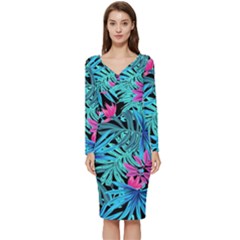 Sheets-34 Long Sleeve V-neck Bodycon Dress 