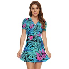 Sheets-34 V-neck High Waist Chiffon Mini Dress