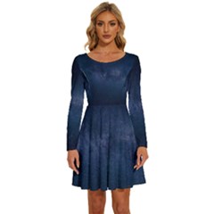 Space-01 Long Sleeve Wide Neck Velvet Dress
