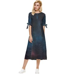 Space-02 Bow Sleeve Chiffon Midi Dress