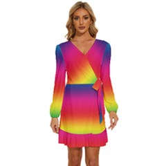 Spectrum Long Sleeve Waist Tie Ruffle Velvet Dress