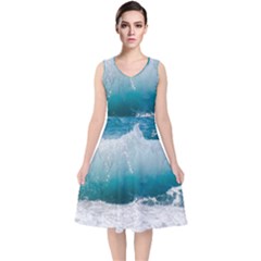 Waves V-neck Midi Sleeveless Dress 
