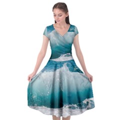 Waves Cap Sleeve Wrap Front Dress