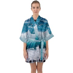 Waves Half Sleeve Satin Kimono 