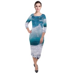Waves Quarter Sleeve Midi Velour Bodycon Dress