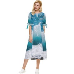 Waves Bow Sleeve Chiffon Midi Dress