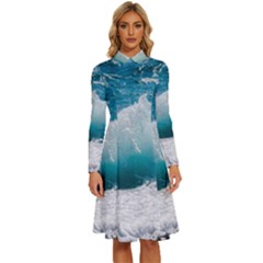 Waves Long Sleeve Shirt Collar A-line Dress