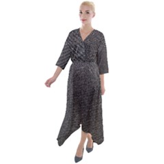 Texture-jeans Quarter Sleeve Wrap Front Maxi Dress