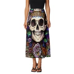 Dead Cute Skull Floral Classic Midi Chiffon Skirt