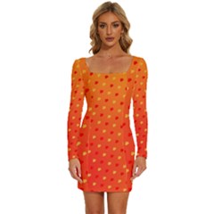 Background-108 Long Sleeve Square Neck Bodycon Velvet Dress