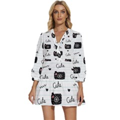 Cute-cutes V-neck Placket Mini Dress