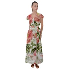 Flowers-102 Flutter Sleeve Maxi Dress
