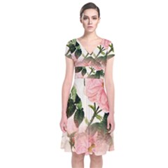 Flowers-105 Short Sleeve Front Wrap Dress