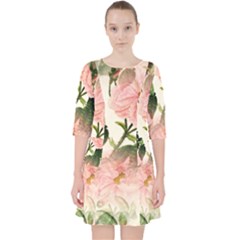 Flowers-105 Quarter Sleeve Pocket Dress