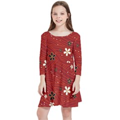 Flowers-106 Kids  Quarter Sleeve Skater Dress