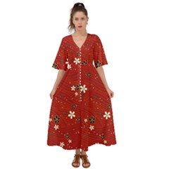 Flowers-106 Kimono Sleeve Boho Dress