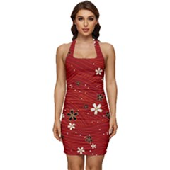 Flowers-106 Sleeveless Wide Square Neckline Ruched Bodycon Dress