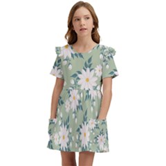 Flowers-108 Kids  Frilly Sleeves Pocket Dress