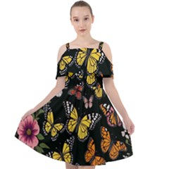 Flowers-109 Cut Out Shoulders Chiffon Dress