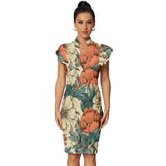 Generated Vintage Frill Sleeve V-neck Bodycon Dress