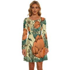 Generated Long Sleeve Wide Neck Velvet Dress