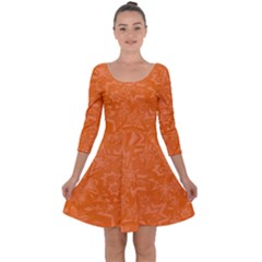 Orange-chaotic Quarter Sleeve Skater Dress