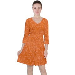 Orange-chaotic Quarter Sleeve Ruffle Waist Dress