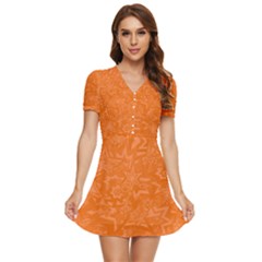Orange-chaotic V-neck High Waist Chiffon Mini Dress