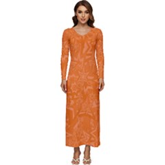 Orange-chaotic Long Sleeve Longline Maxi Dress