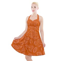 Orange-ellipse Halter Party Swing Dress 