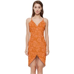 Orange-ellipse Wrap Frill Dress