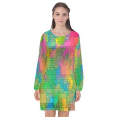 Pixel-79 Long Sleeve Chiffon Shift Dress 