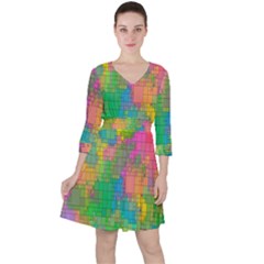 Pixel-79 Quarter Sleeve Ruffle Waist Dress