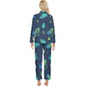 Blue Background Pattern Feather Peacock Womens  Long Sleeve Velvet Pocket Pajamas Set View2