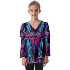 Gamer Life Kids  V Neck Casual Top
