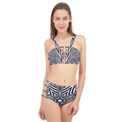 Fractal Star Mandala Black And White Cage Up Bikini Set