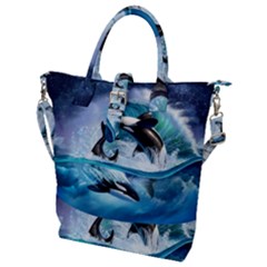 Orca Wave Water Underwater Sky Buckle Top Tote Bag