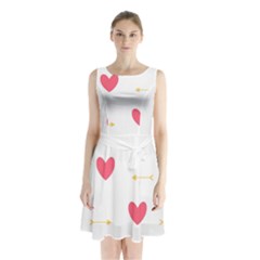 Hearts-36 Sleeveless Waist Tie Chiffon Dress