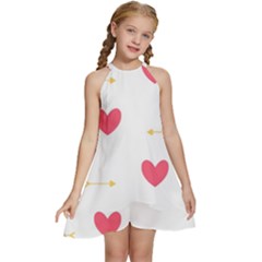 Hearts-36 Kids  Halter Collar Waist Tie Chiffon Dress