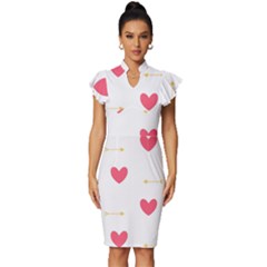 Hearts-36 Vintage Frill Sleeve V-neck Bodycon Dress
