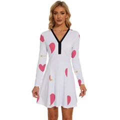Hearts-36 Long Sleeve Deep V Mini Dress 