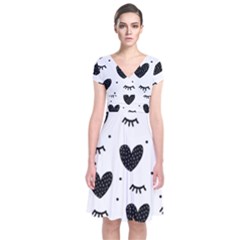 Hearts-57 Short Sleeve Front Wrap Dress