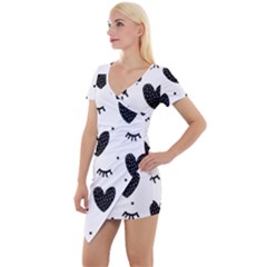 Hearts-57 Short Sleeve Asymmetric Mini Dress
